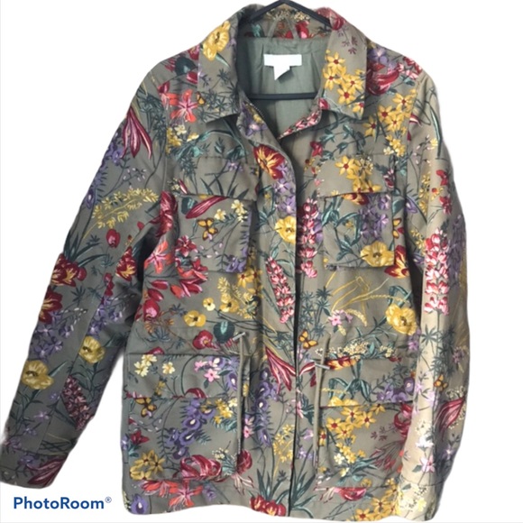 H&M Jackets & Blazers - H&M floral/green camo print jacket size US20